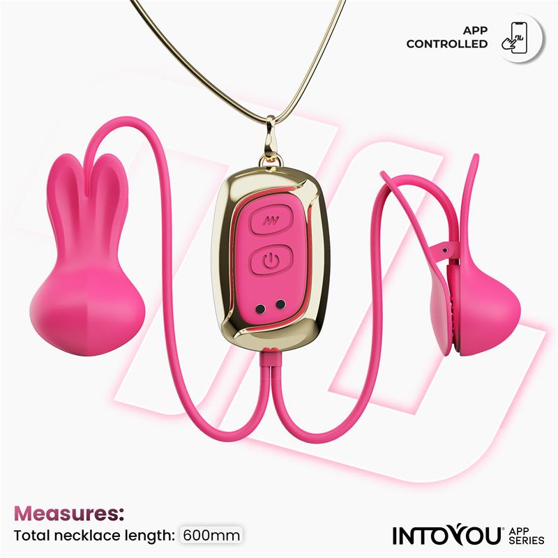 Pinzas vibradoras para pezones Tickly de Intoyou® con control remoto por app, 10 modos de vibración y diseño tipo conejito, ideales para parejas a distancia.