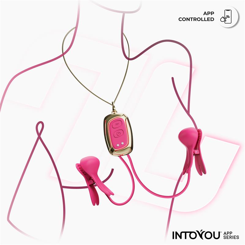 Pinzas vibradoras para pezones Tickly de Intoyou® con control remoto por app, 10 modos de vibración y diseño tipo conejito, ideales para parejas a distancia.