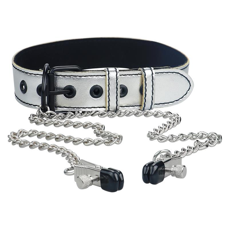 Collar con Cadena de Metal Negro/Rojo Latetobed BDSM Line