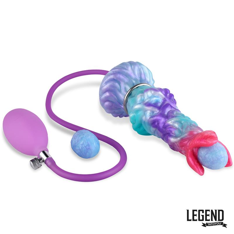 Dildo con huevos de silicona en colores vibrantes, con un diseño hueco. Los huevos de silicona están incluidos y tiene una bomba manual para una experiencia única.