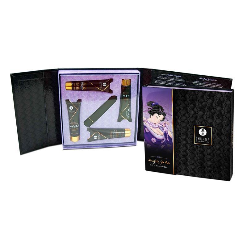 El Kit Erótico Secretos de una Geisha Coquine de Shunga ofrece una experiencia única de placer, con aceites, geles y una bala vibradora para intensificar la conexión en pareja.