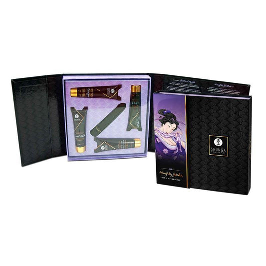 El Kit Erótico Secretos de una Geisha Coquine de Shunga ofrece una experiencia única de placer, con aceites, geles y una bala vibradora para intensificar la conexión en pareja.