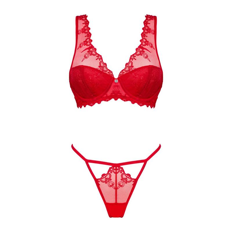 OBSESSIVE LONESIA Set Sujetador y Tanga Rojo Encaje