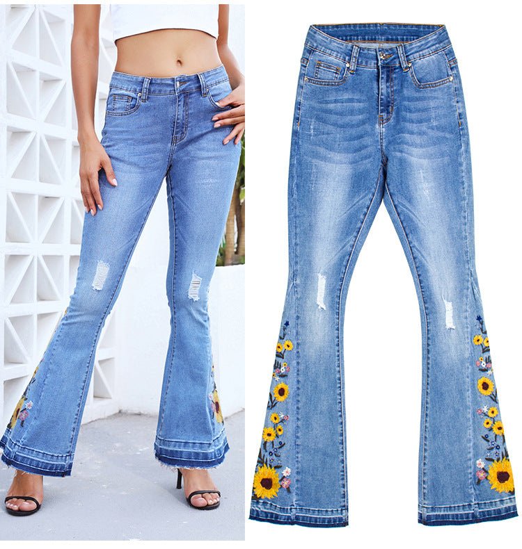 Pantalón Campana Flores Bordadas SUMY