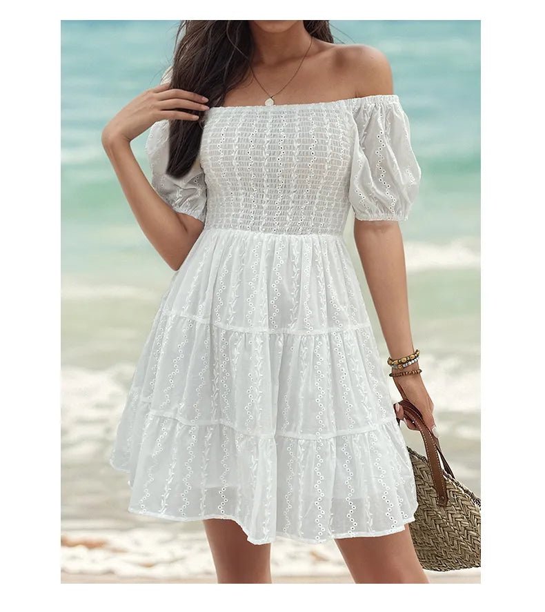 Vestido Blanco Ibicenco Cuello Barco ADELE