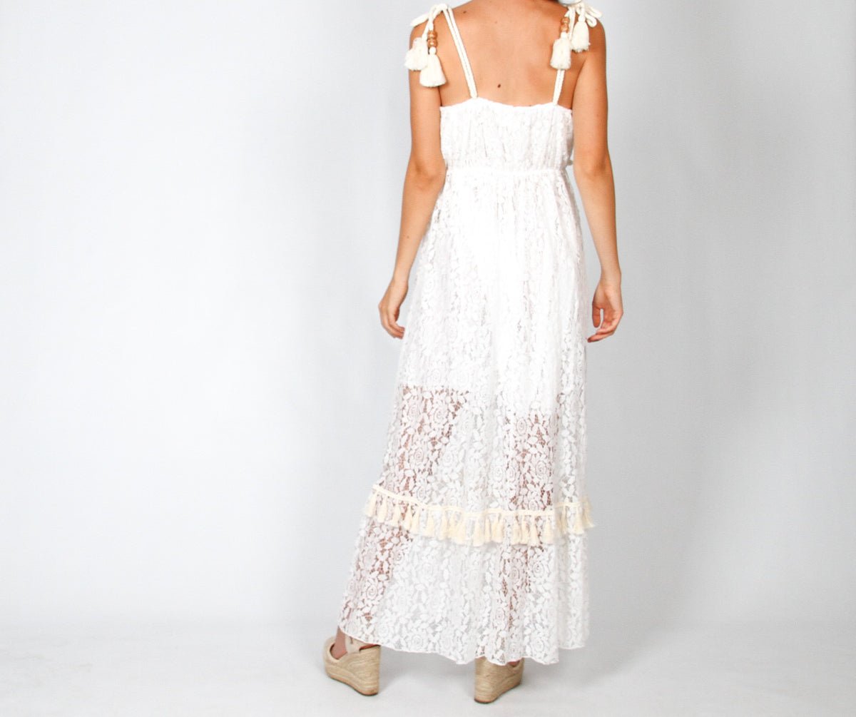Vestido Boho Blanco Ibicenco Bordado Blanco LILITH