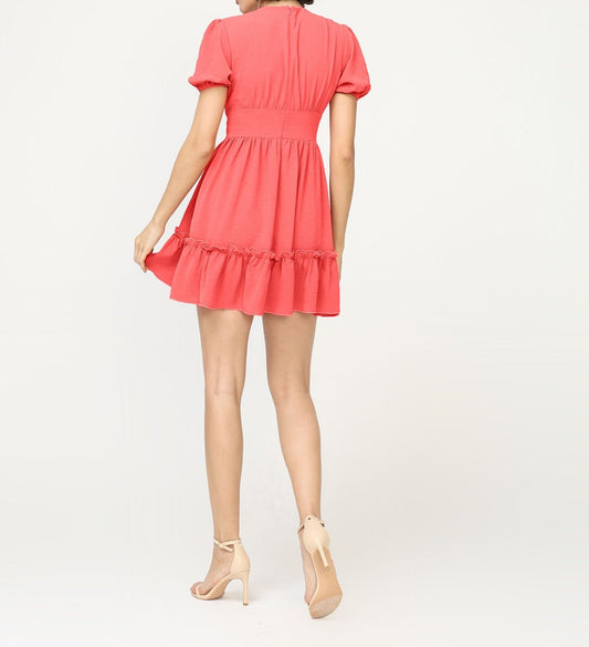 Vestido Corto Manga Corta Escote V Volantes SOFIA - Vestidos Verano Quarto Moda