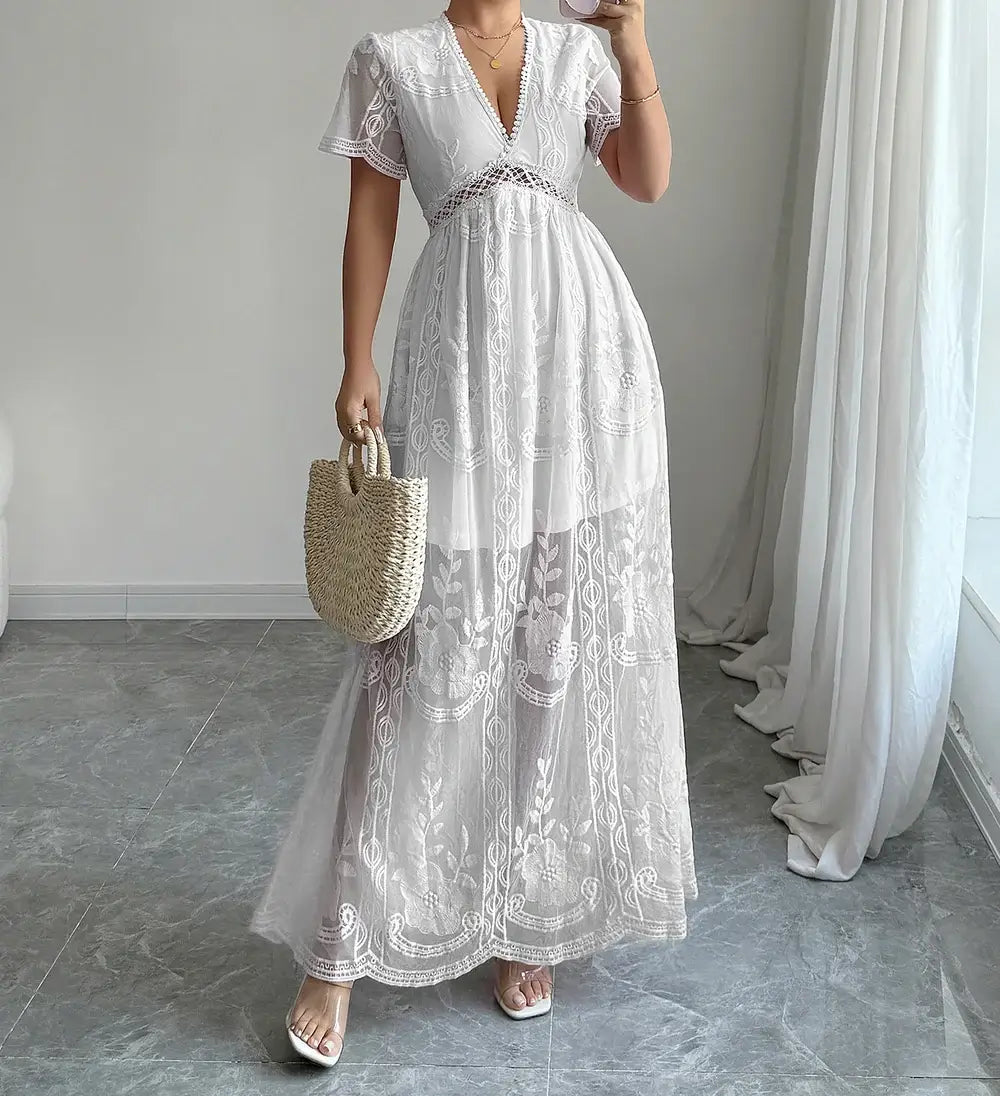 Vestido largo blanco ibicenco encaje