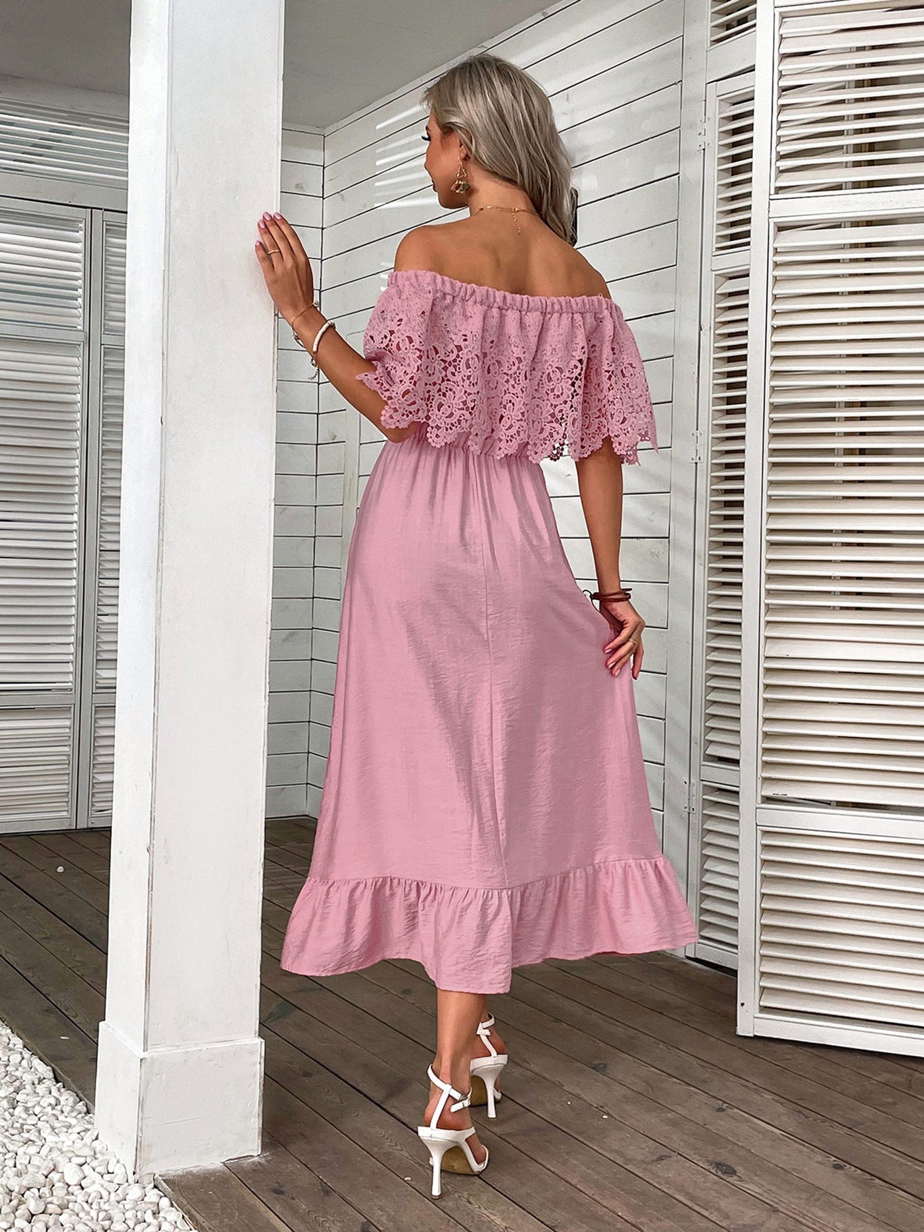 Vestido Largo Boho Rosa Hombros Descubiertos Karey | Colección Vestidos Verano 2024