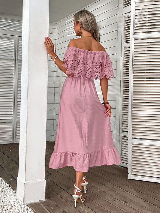 Vestido Largo Boho Rosa Hombros Descubiertos Karey | Colección Vestidos Verano 2024