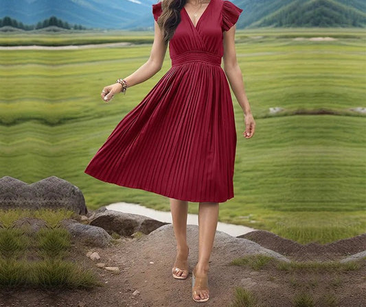 Vestido Plisado Manga Corta CANDELA