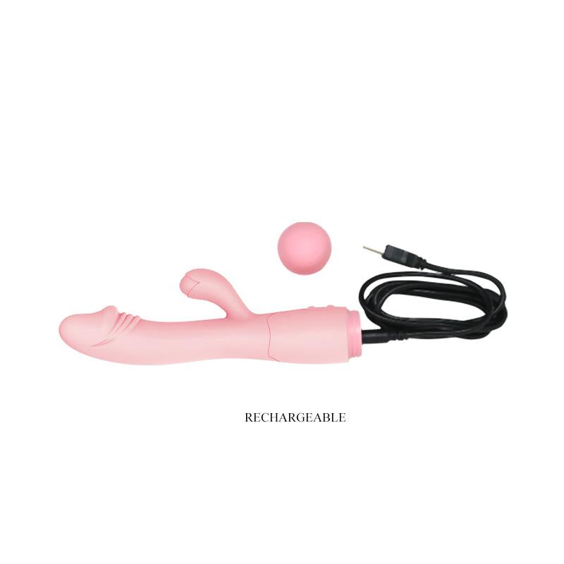 Vibrador PRETTYLOVE Snappy en color natural, diseñado para la estimulación simultánea del punto G y el clítoris. Su estructura ergonómica y acabado en silicona ultrasuave ofrecen comodidad y placer. Cuenta con 30 modos de vibración y es recargable por USB.
