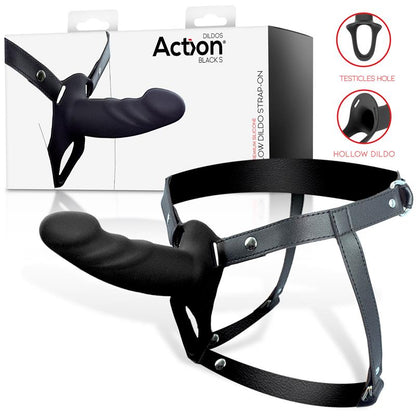 ACTION Arnés Strap-On con Dildo Hueco Silicona Premium Talla S Negro