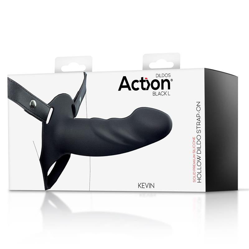 ACTION Arnés Strap-on con Dildo Hueco Silicona Premium Talla L Negro