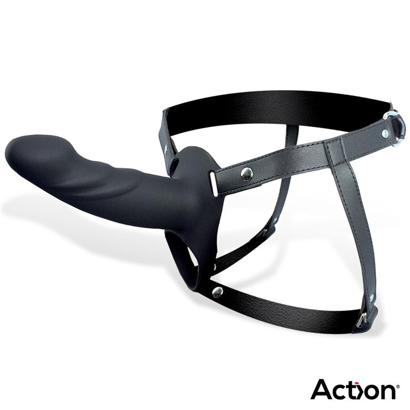 ACTION Arnés Strap-on con Dildo Hueco Silicona Premium Talla L Negro