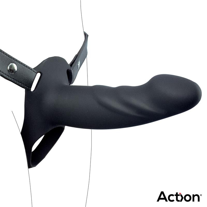 ACTION Arnés Strap-on con Dildo Hueco Silicona Premium Talla L Negro