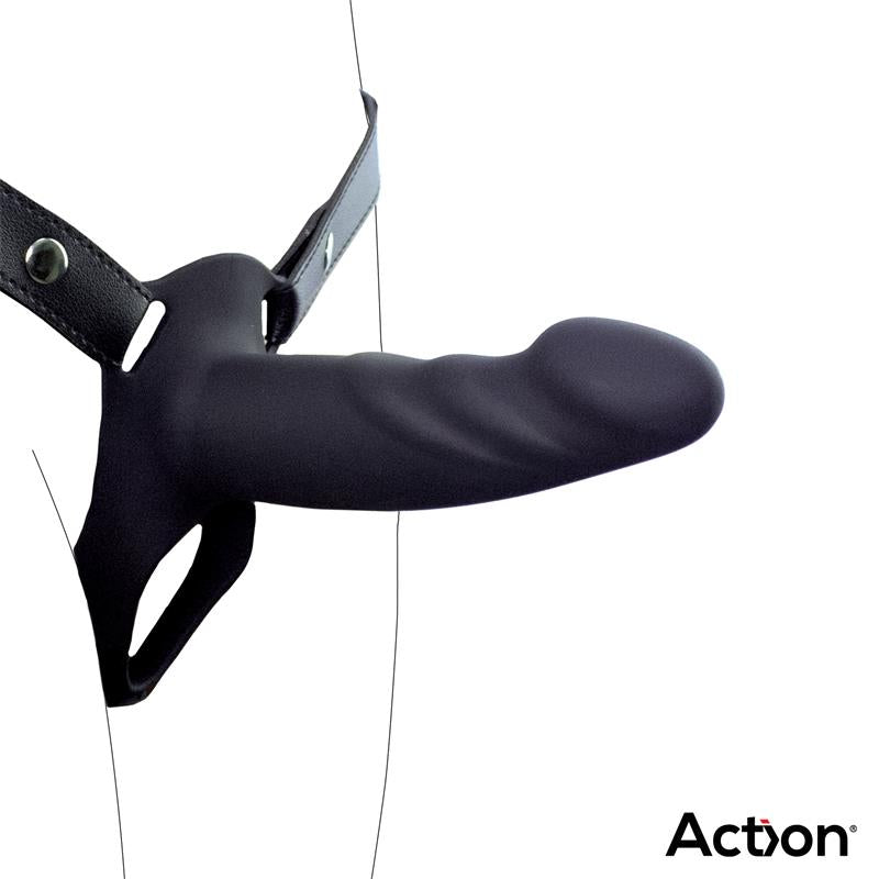 ACTION Arnés Strap-On con Dildo Hueco Silicona Premium Talla S Negro