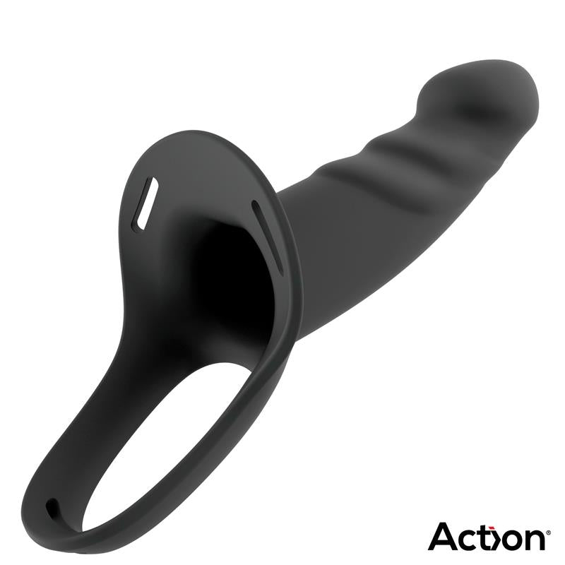 ACTION Arnés Strap-on con Dildo Hueco Silicona Premium Talla L Negro