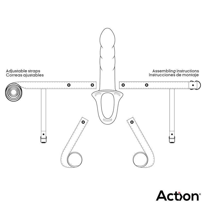 ACTION Arnés Strap-on con Dildo Hueco Silicona Premium Talla L Negro