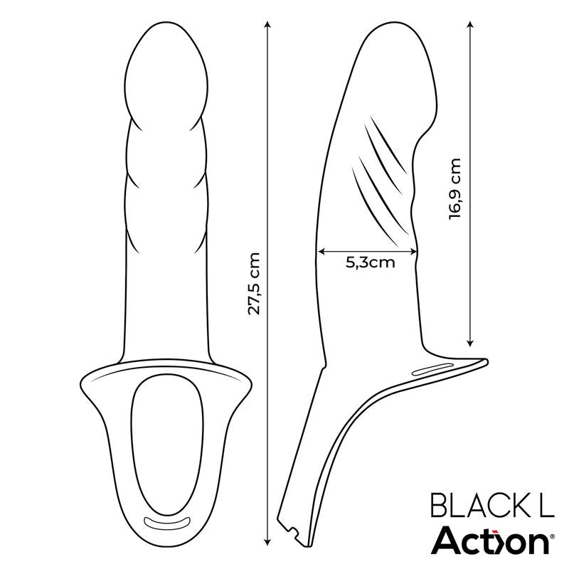 ACTION Arnés Strap-on con Dildo Hueco Silicona Premium Talla L Negro