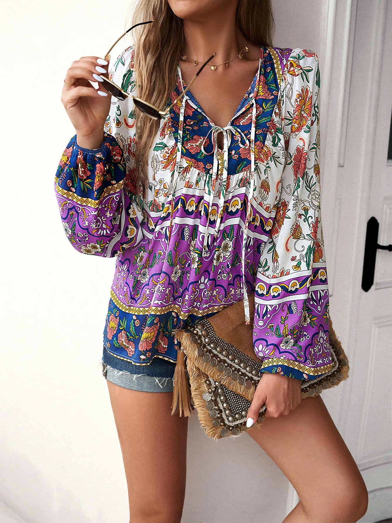 Blusa Hippie Estampada Manga Larga PEACE