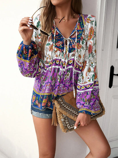 Blusa Hippie Estampada Manga Larga PEACE