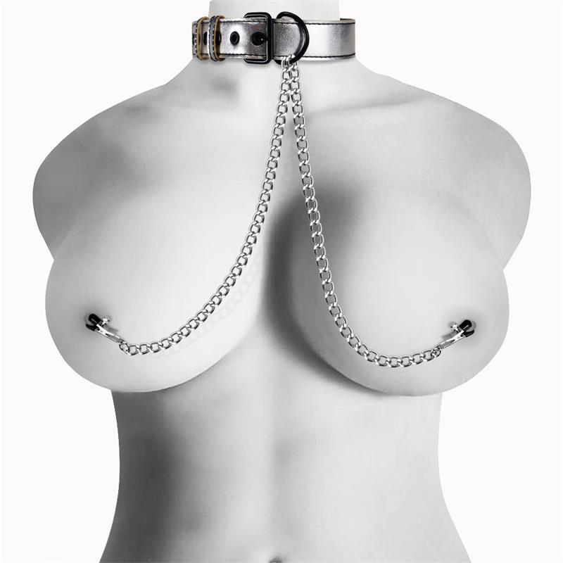 Collar con Cadena de Metal Negro/Rojo Latetobed BDSM Line - Quarto Secret