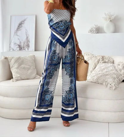 Conjunto Top Pañuelo y Pantalón Ancho - Colección Verano 2024 - Azul o Café