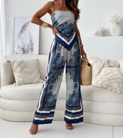 Conjunto Top Pañuelo y Pantalón Ancho - Colección Verano 2024 - Azul o Café