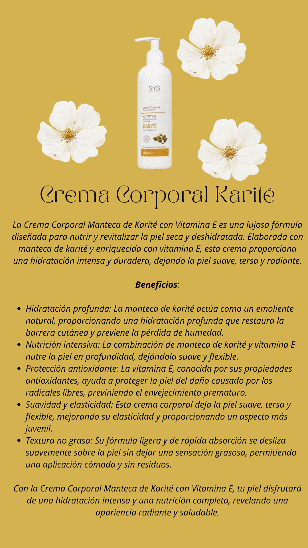 Crema Corporal Manteca Karite Vitamina E SyS