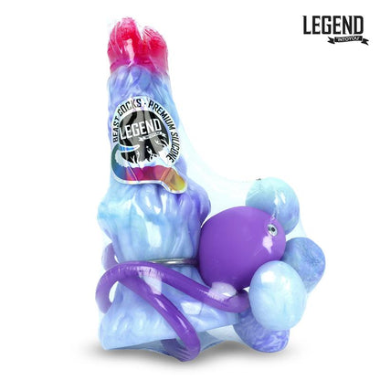 Dildo con huevos LEGEND Eggryphon de silicona líquida en colores vibrantes, con diseño hueco, huevos de silicona incluidos y bomba manual para experiencias únicas.