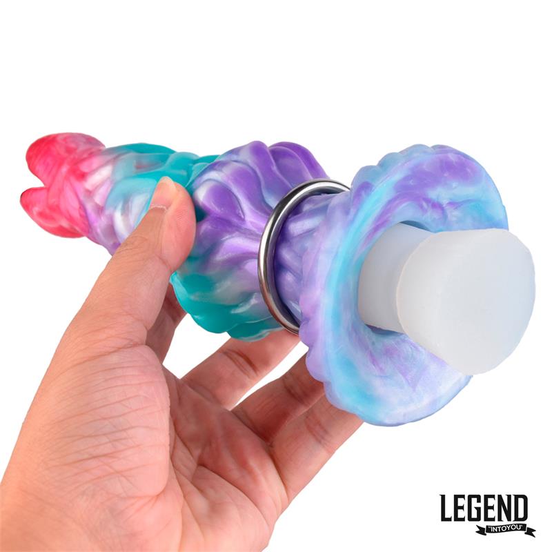 Dildo con huevos LEGEND Eggryphon de silicona líquida en colores vibrantes, con diseño hueco, huevos de silicona incluidos y bomba manual para experiencias únicas.