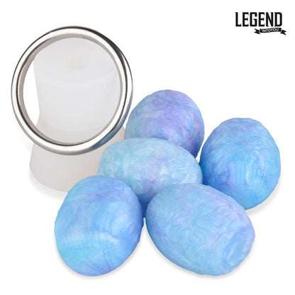 Dildo con huevos LEGEND Eggryphon de silicona líquida en colores vibrantes, con diseño hueco, huevos de silicona incluidos y bomba manual para experiencias únicas.