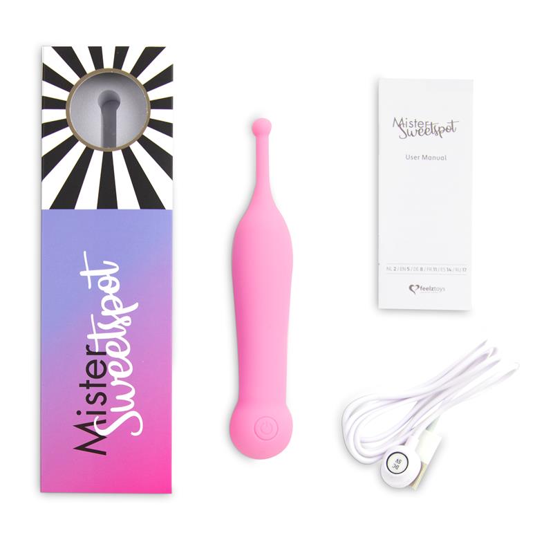 Vibrador FEELZTOYS Mister Sweetspot Rosa compacto, con 10 funciones, diseño impermeable y recargable, ideal para estimular zonas erógenas con precisión.