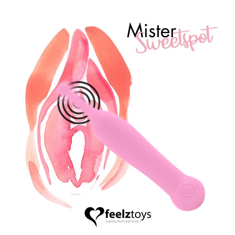 Vibrador FEELZTOYS Mister Sweetspot Rosa compacto, con 10 funciones, diseño impermeable y recargable, ideal para estimular zonas erógenas con precisión.