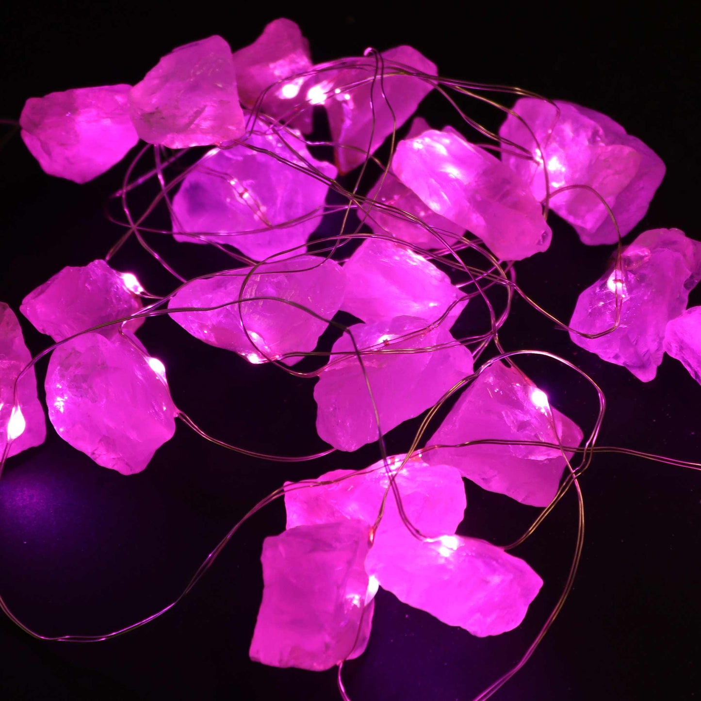 Luces Encantadas con Piedras Preciosas - Cuarzo rosa - USB - Piedras con luz - Decoración Jardín