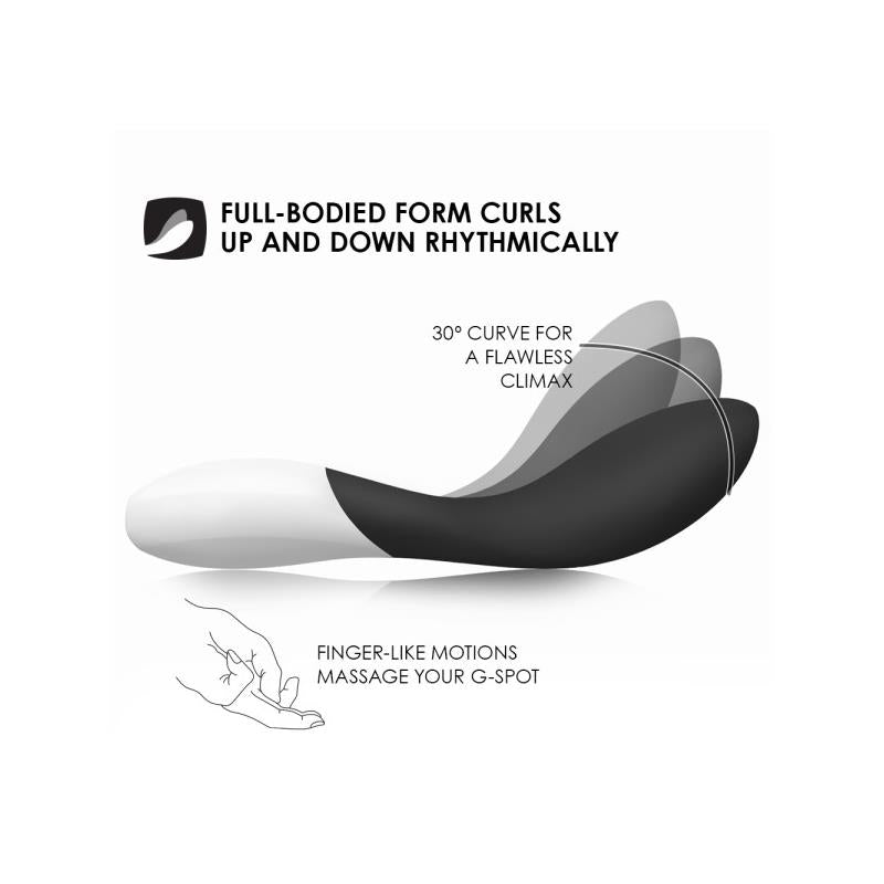 Vibrador LELO MONA Wave™ en color negro, diseñado para la estimulación del punto G con un innovador movimiento ondulante. Su forma ergonómica, material de silicona premium y 10 modos de vibración ofrecen una experiencia de placer intensa y personalizada. Recargable por USB e impermeable.