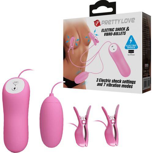 PINZAS CON VIBRACIÓN Y ELETROSHOCK ROSA PRETTY LOVE
