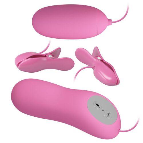 PINZAS CON VIBRACIÓN Y ELETROSHOCK ROSA PRETTY LOVE