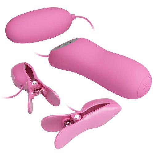 PINZAS CON VIBRACIÓN Y ELETROSHOCK ROSA PRETTY LOVE