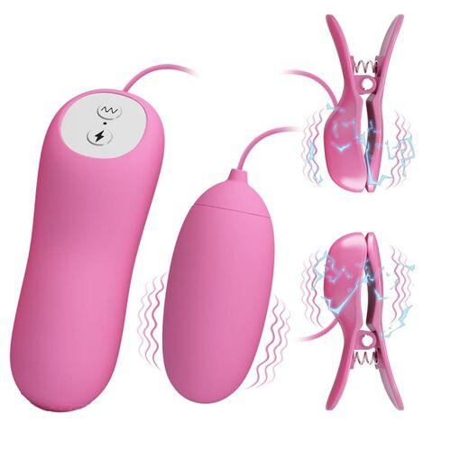 PINZAS CON VIBRACIÓN Y ELETROSHOCK ROSA PRETTY LOVE