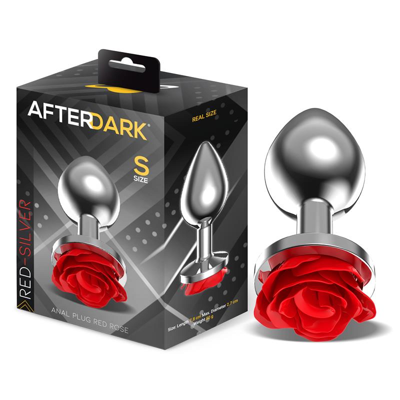 Plug Anal de Metal con Rosa Roja en la base Talla S, perfecto para principiantes del sexo anal.