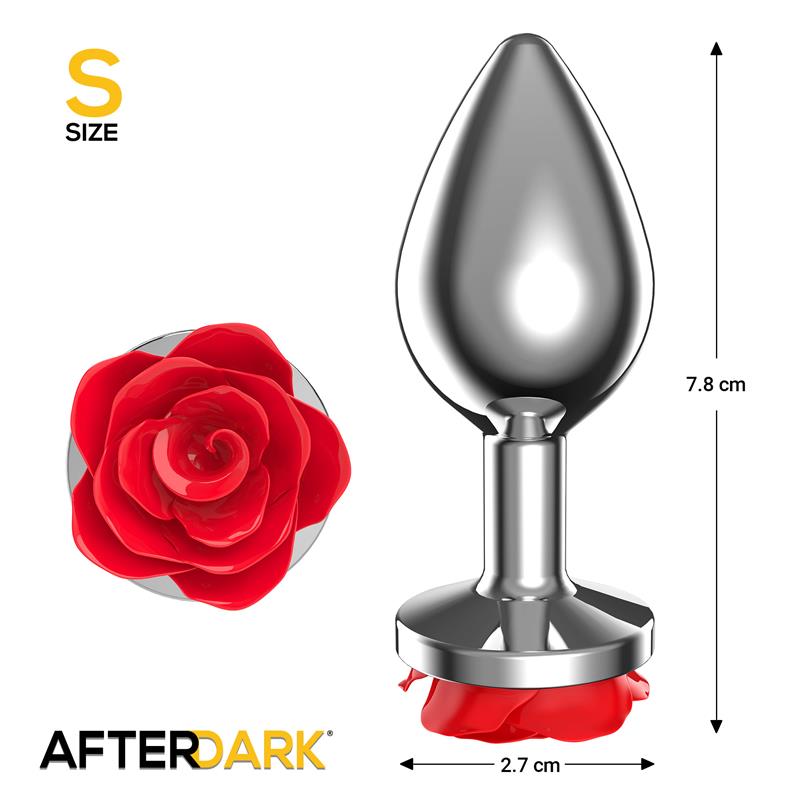 Plug Anal de Metal con Rosa Roja en la base Talla S, perfecto para principiantes del sexo anal.