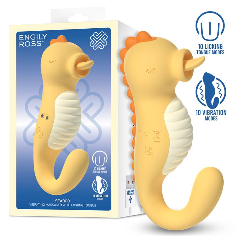 ENGILY ROSS Seaboo es un vibrador caballito de mar que combina dos formas de estimulación: una lengua que imita el movimiento del lameteo y una función de vibración