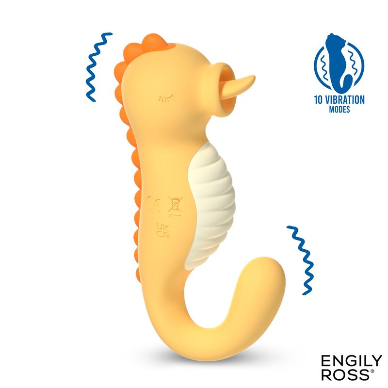 ENGILY ROSS Seaboo es un vibrador caballito de mar que combina dos formas de estimulación: una lengua que imita el movimiento del lameteo y una función de vibración