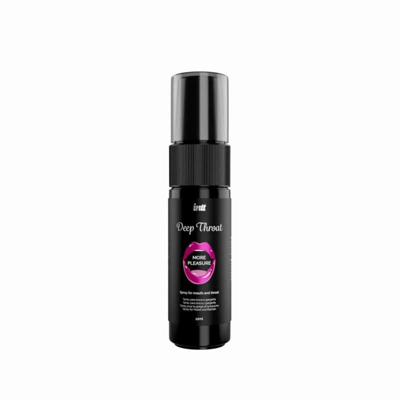 Spray INTT Deep Throat 12 ml, diseñado para facilitar el sexo oral profundo con una aplicación refrescante de menta, brindando comodidad y un aliento fresco durante el acto.