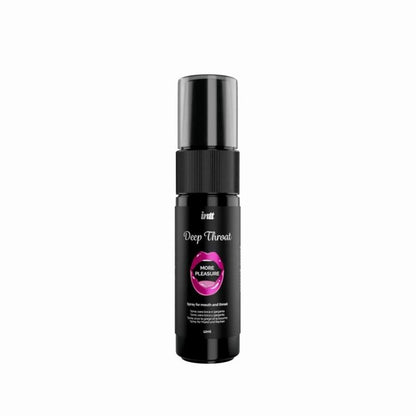 Spray INTT Deep Throat 12 ml, diseñado para facilitar el sexo oral profundo con una aplicación refrescante de menta, brindando comodidad y un aliento fresco durante el acto.