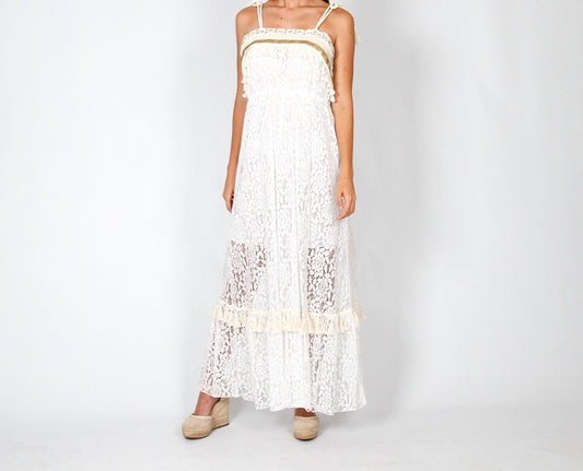 Vestido Boho Blanco Ibicenco Bordado Blanco LILITH