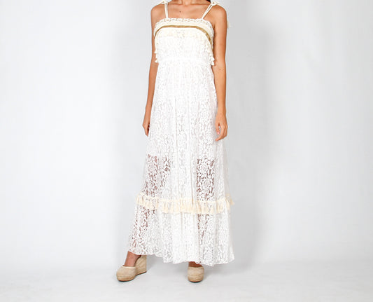 Vestido Boho Blanco Ibicenco Bordado Blanco LILITH