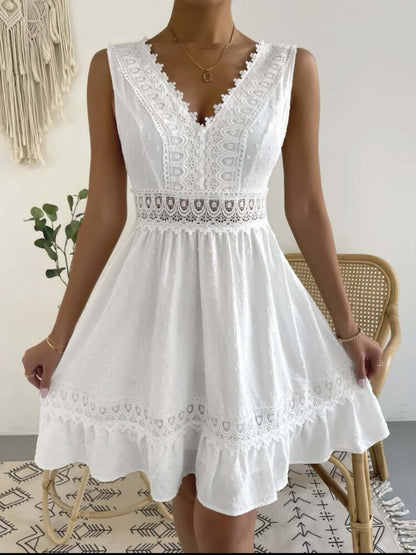 Vestido Boho Ibicenco Blanco Corto Tirantes bordado EMMA